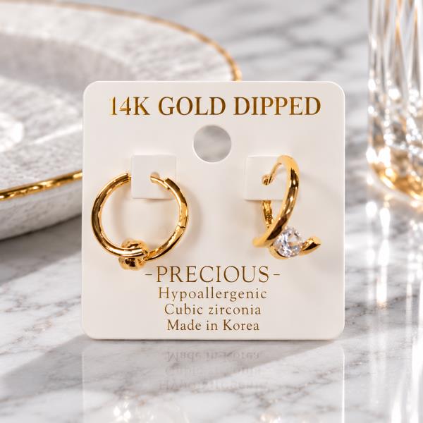 14K Gold Dipped Hypoallergenic CZ Hoop Earring