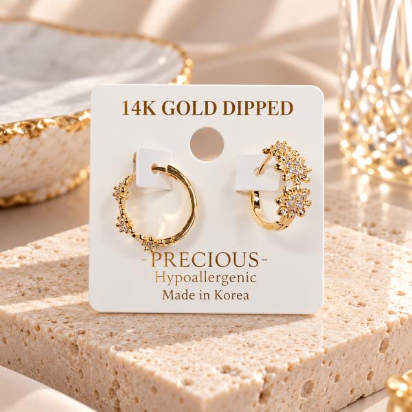 14K Gold Dipped CZ Flower Cluster Hoop Earring