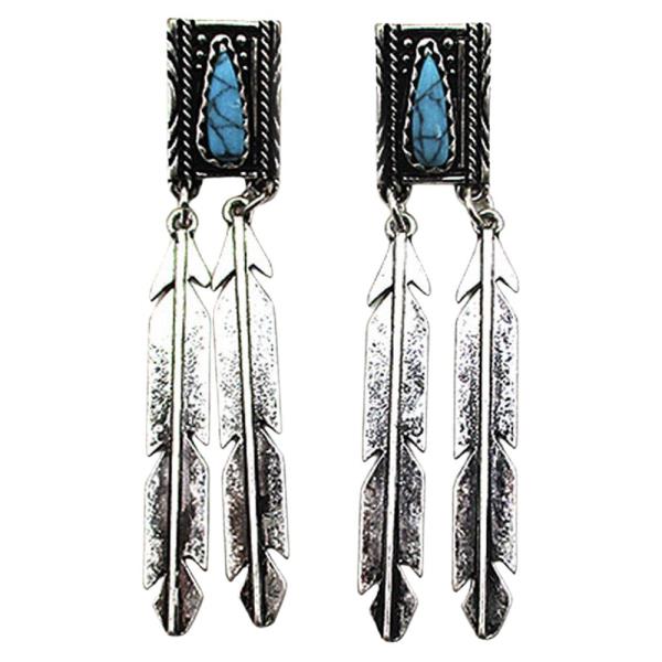 VINTAGE WESTERN STYLE FEATHER DANGLE EARRING