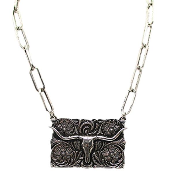 WESTERN ENGRAVED STEER HEAD PLATED  NECKLACE