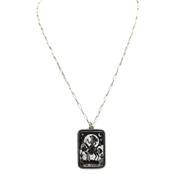WESTERN SKELLY COWGIRL CARD NECKLACE