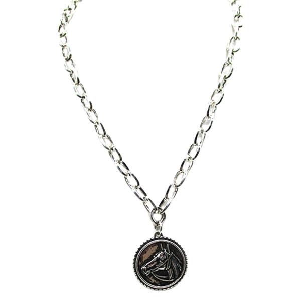 WESTERN BLACK HORSE ROUND NECKLACE