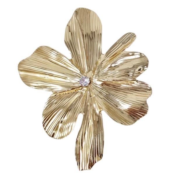 Textured Flower Brooch with Center Stone