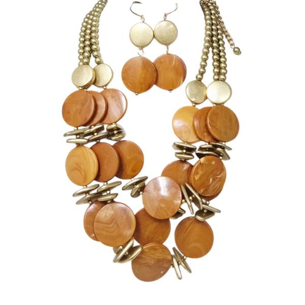 Layered Disc Bead Statement Necklace Set