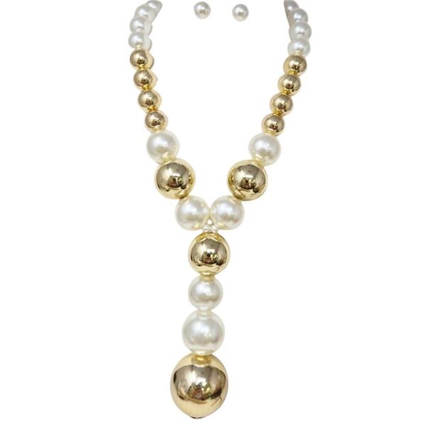 Pearl and Ball Bead Drop Necklace
