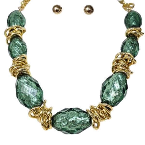 Faceted Oval Bead Wire Wrap Necklace