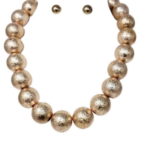 Textured Ball Bead Necklace and Earring Set