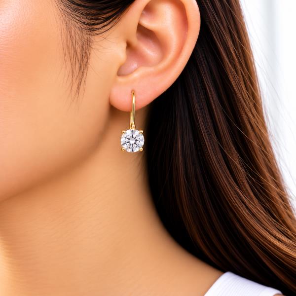 GOLD DIPPED CZ ROUND SOLITAIRE DANGLE EARRING