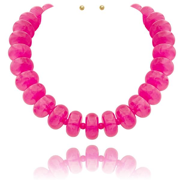 Marbled Chunky Rondelle Bead Necklace Earring Set