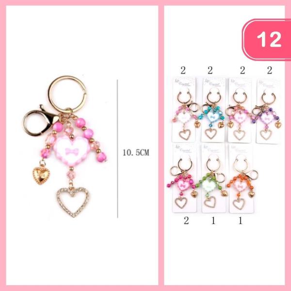 Beaded Heart Rhinestone Keychain (12 Units)