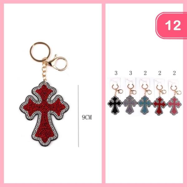 Rhinestone Cross Keychain (12 Units)