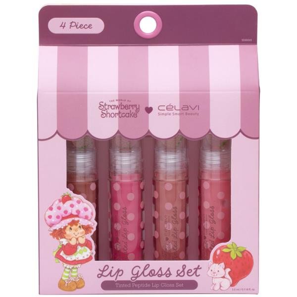 CELAVI X STRAWBERRY SHORTCAKE TINTED PEPTIDE 4PC LIP GLOSS SET
