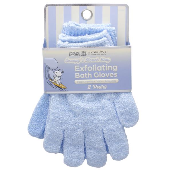 CELAVI X PEANUTS SNOOPYS BEACH DAY EXFOLIATING 2 PAIRS BATH GLOVES