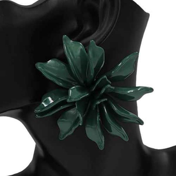 LAYERED SCULPTED PETAL FLOWER STATEMENT STUD EARRING