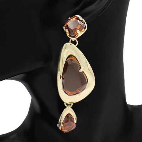 METAL FRAME CRYSTAL STONE TEARDROP DROP EARRING