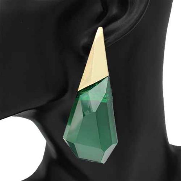 METAL TRIANGLE TOP FACETED GEOMETRIC DANGLE EARRING