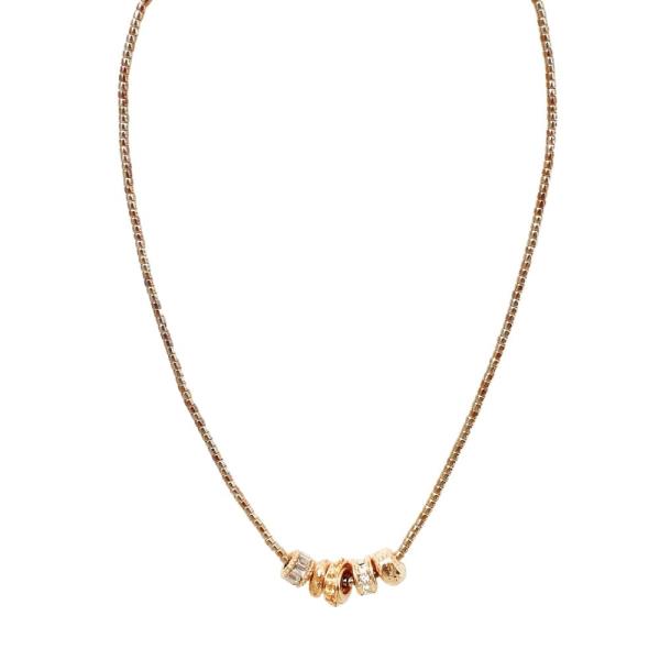 Rhinestone Ring Charm Seed Bead Necklace