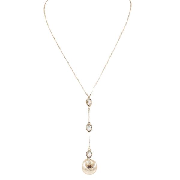 Crystal Teardrop Metal Ball Y Lariat Necklace