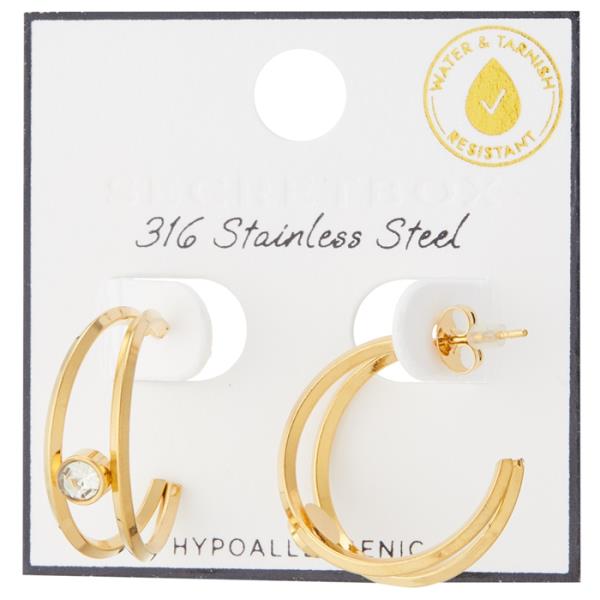 CZ STAINLESS STEEL HOOP EARRING