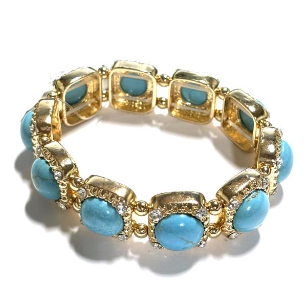WESTERN OVAL STONE CRYSTAL STONE STRETCH BRACELET