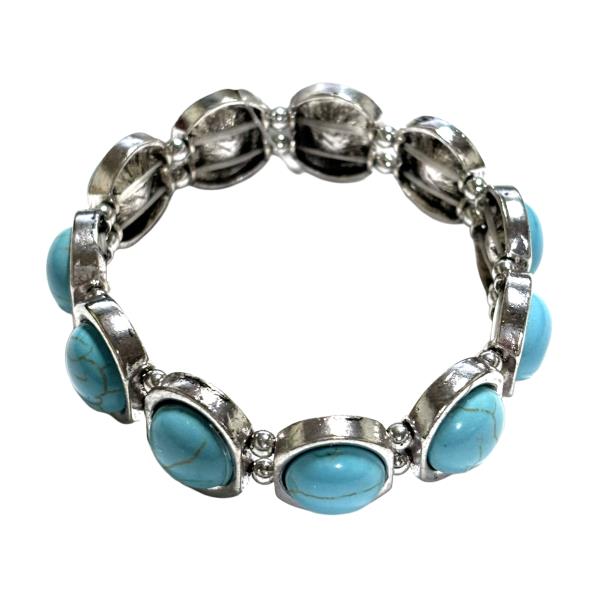 WESTERN OVAL STONE CRYSTAL STONE LINK STRETCH BRACELET