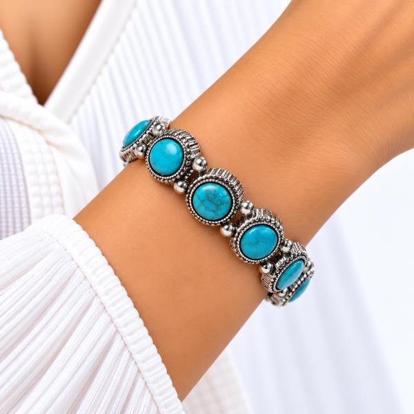 Cabochon Crystal Stone Round Stretch Bracelet