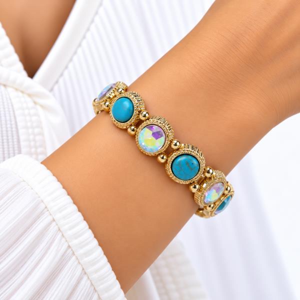 WESTERN CABOCHON CRYSTAL STONE ROUND STRETCH BRACELET