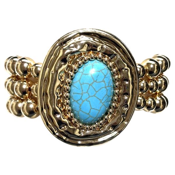 Crystal Stone Concho Metal Bead Stretch Bracelet