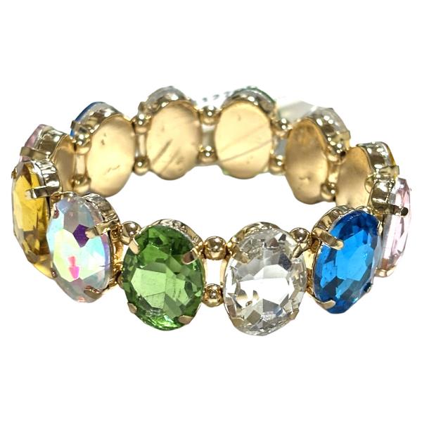 CRYSTAL STONE OVAL LINK STRETCH BRACELET