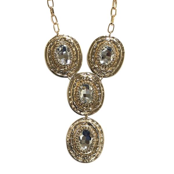 Rhinestone Crystal Stone Oval Concho Y Necklace