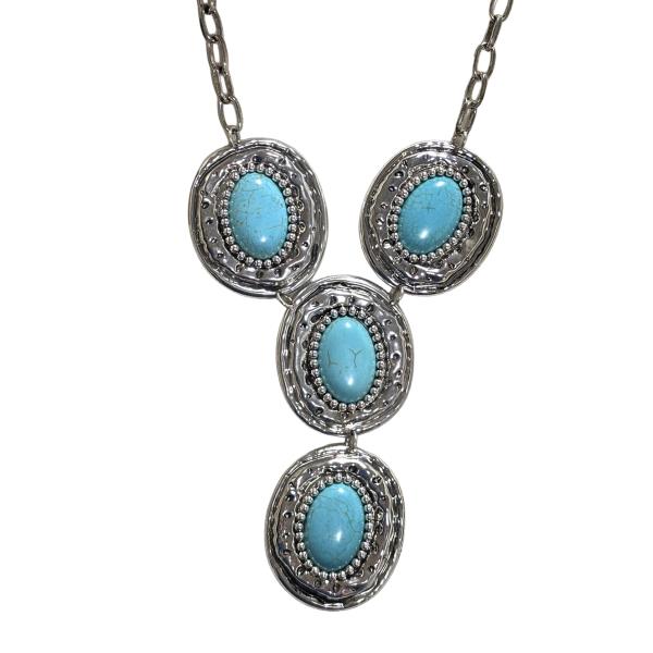 RHINESTONE CRYSTAL STONE OVAL STONE WESTERN CONCHO Y NECKLACE