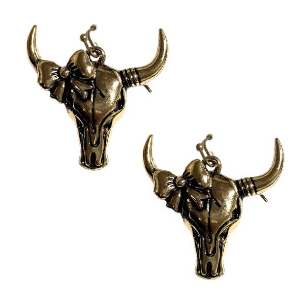 METAL WESTERN BULL SKULL DANGLE EARRING