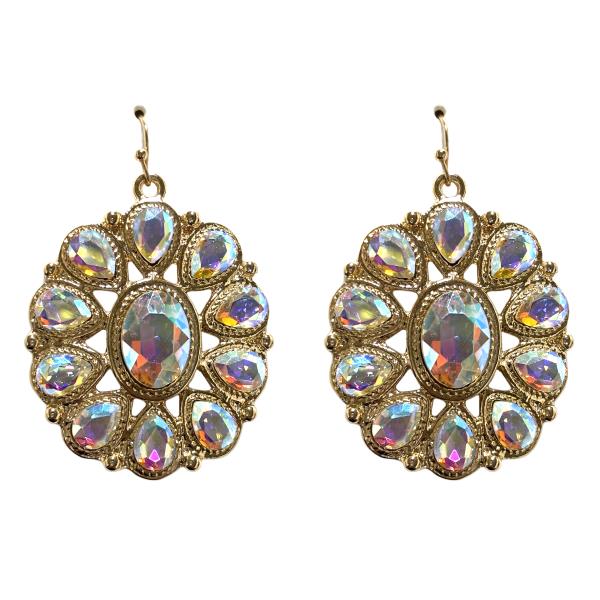 CRYSTAL STONE OVAL FLOWER DANGLE EARRING