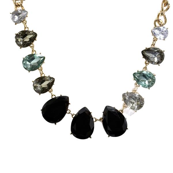 CRYSTAL STONE GRADUATED TEARDROP NECKLACE