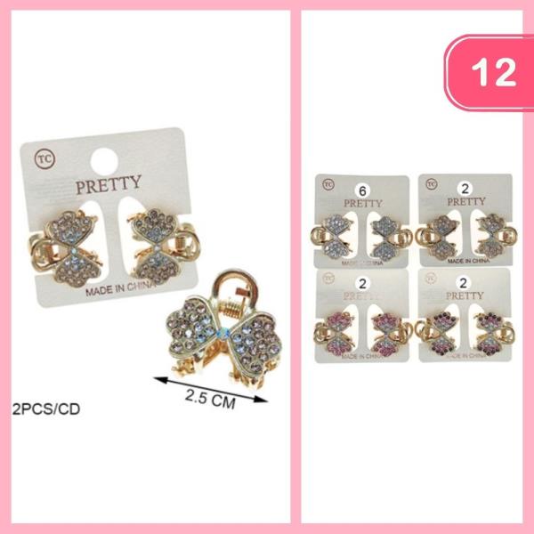 MINI RHINESTONES HAIR CLAW CLIP BOW (12 UNITS)