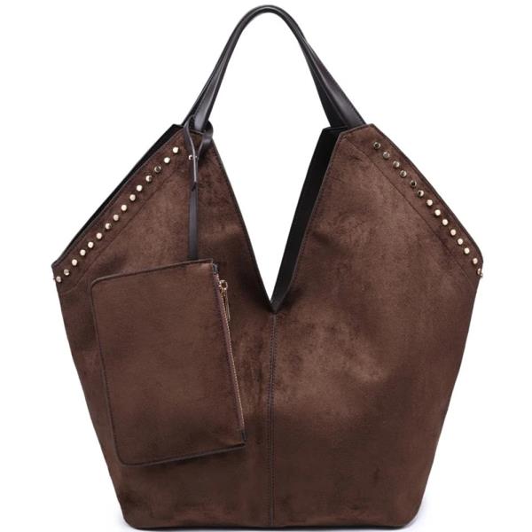 2IN1 SCULPTURAL V DESIGN TOTE BAG W POUCH SET