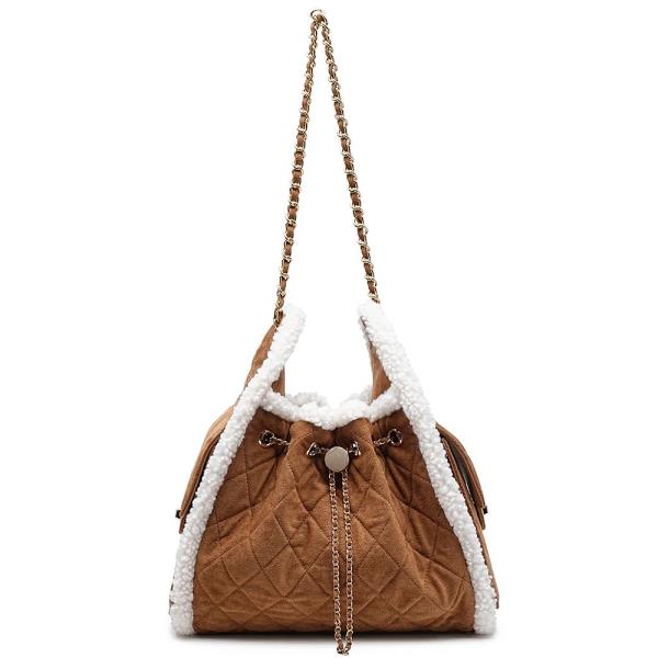 DIAMOND QUILTED SHEARLING TRIM CARDI HOBO BAG