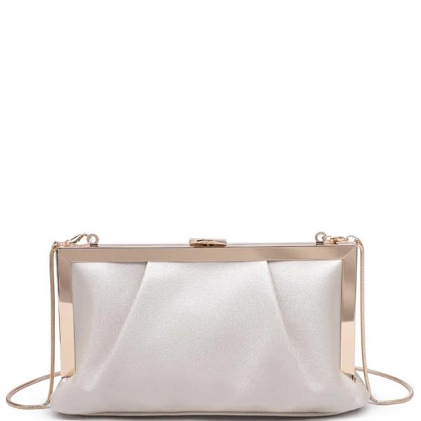 PLEATED SATIN STRUCTURED SAINT EVENING CLUTCH BAG