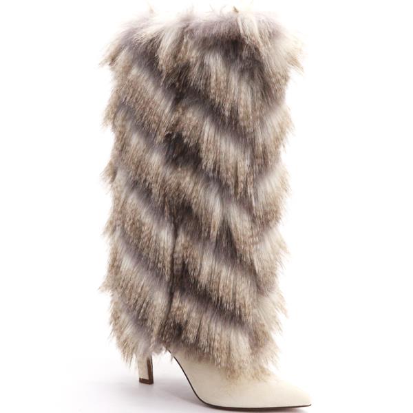 CHEVRON FAUX FUR KNEE HIGH BOOTS