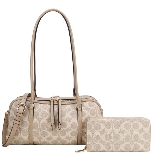 2IN1 OVAL TEXTURED SHOULDER BAG W WALLET SET