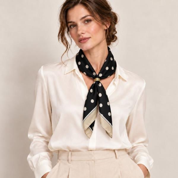 Polka Dot Stripe Border Bandana Square Neck Scarf