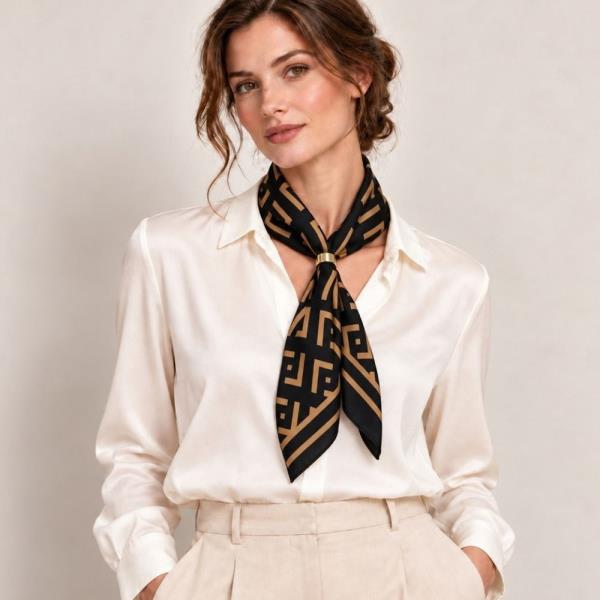 Geometric Print Silky Bandana Square Neck Scarf