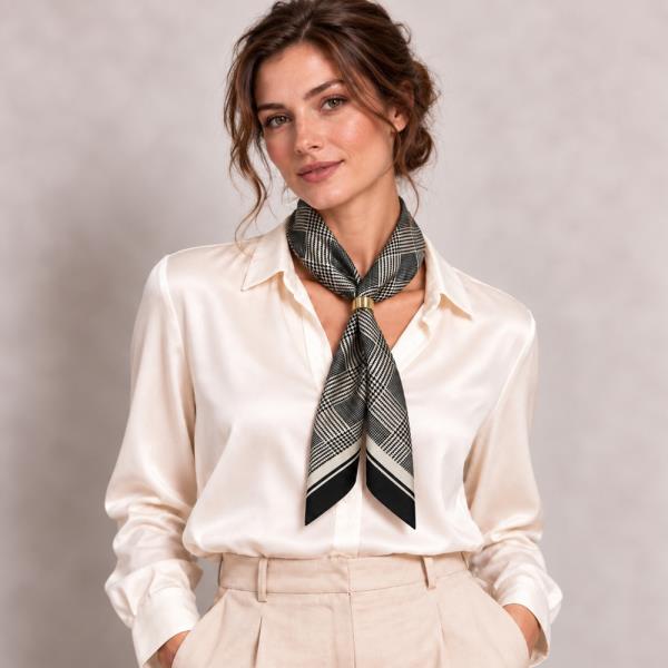 Plaid Stripe Border Print Bandana Square Scarf