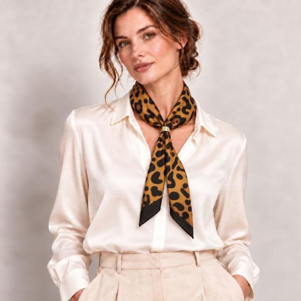 Leopard Print Silky Bandana Square Neck Scarf