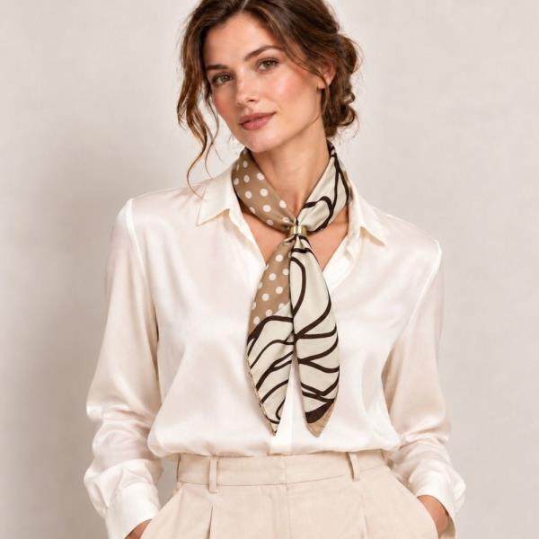 Polka Dot Abstract Line Bandana Square Neck Scarf