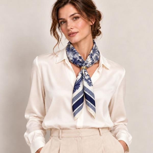 Stripe Border Print Bandana Square Neck Scarf