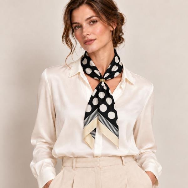 Polka Dot Stripe Border Bandana Square Neck Scarf