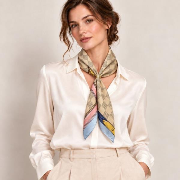 Checkerboard Belt Print Bandana Square Neck Scarf