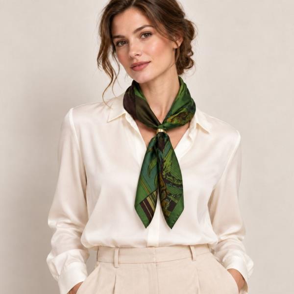 Botanical Stripe Border Bandana Square Neck Scarf