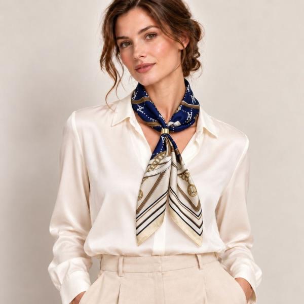 Chain Stripe Border Bandana Square Neck Scarf